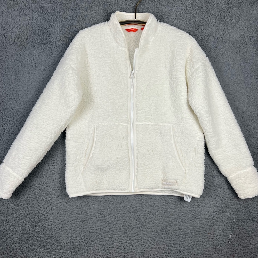 Merrell Hibernate Sherpa Jacket Womens Small Cream Full Zip Pockets Cozy Outdoor